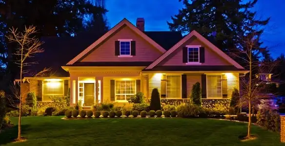 security light installation services illuminating a residential exterior at night in Chico, CA